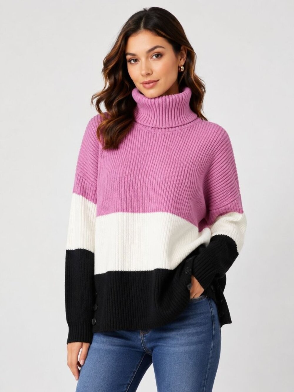 Karl Lagerfeld Paris Women's Colorblock Turtleneck Pullover Sweater Size M